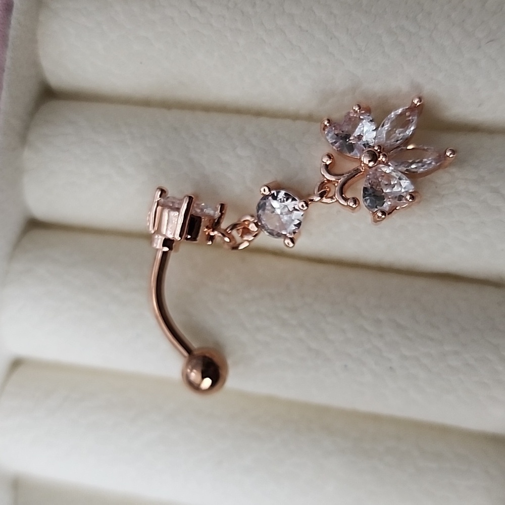 BUTTERFLY BELLY BUTTON RING Multi GEMS ROSE gold - Picture 2 of 3